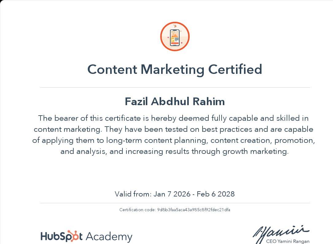 Digital marketing strategist in Calicut contant marketing certificate